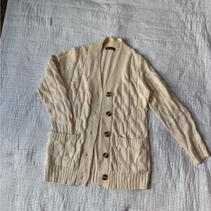 Cream Cable Knit Button-Front Cardigan Sweater